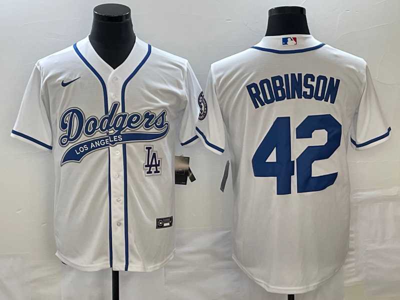 Mens Los Angeles Dodgers #42 Jackie Robinson White With Patch Cool Base Stitched Jersey